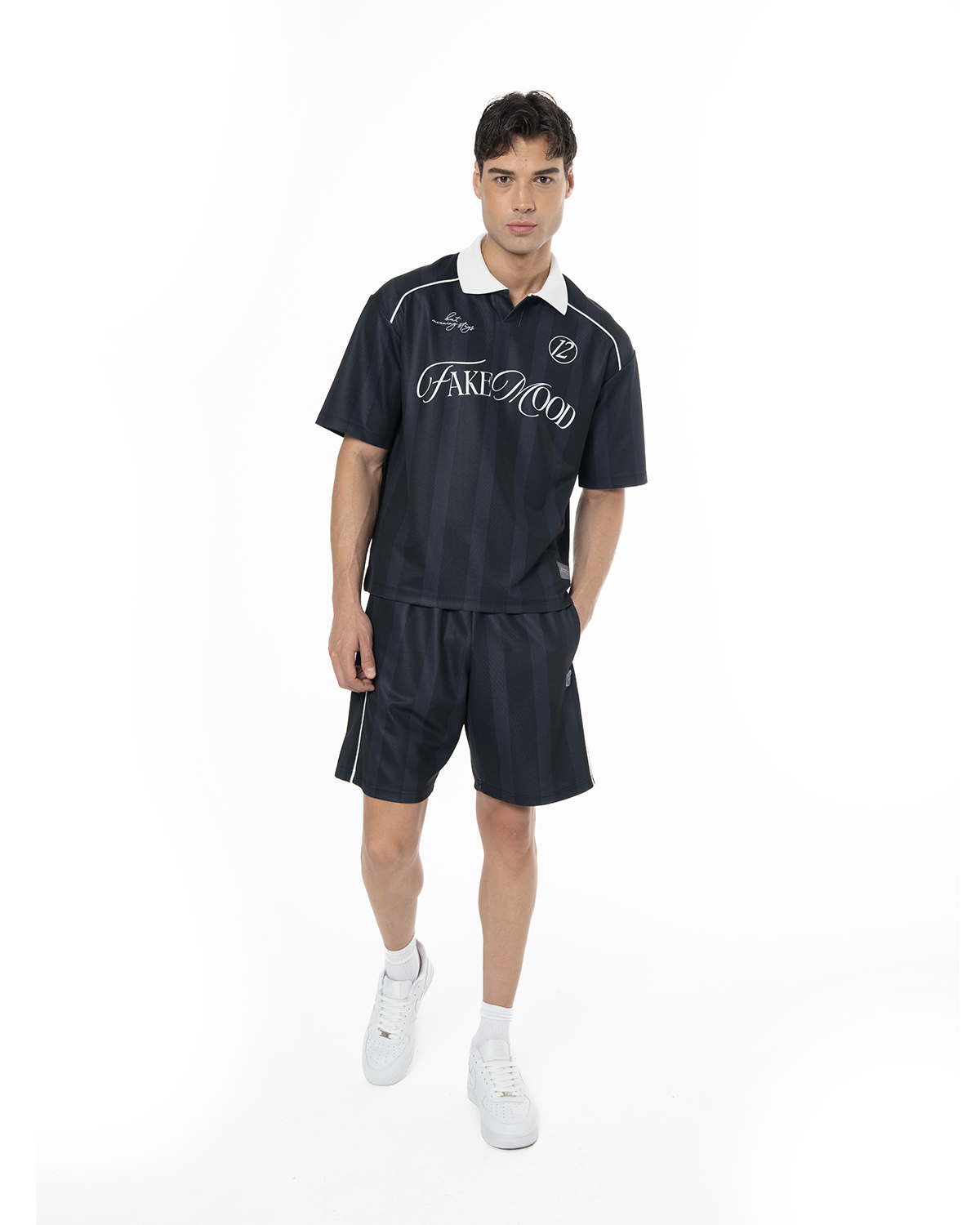 Erkek Oversize Polo Yaka Jersey Fakemood Forma - Siyah - 0