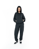 Kadın Oversize Fm Icon Nakışlı Hoodie - Black - 1
