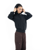 Kadın Oversize Asimetrik Kesim Nakışlı Zip Hoodie - Siyah - 0