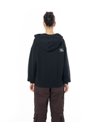 Kadın Oversize Asimetrik Kesim Nakışlı Zip Hoodie - Siyah - 3