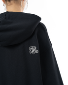 Kadın Oversize Asimetrik Kesim Nakışlı Zip Hoodie - Siyah - 5