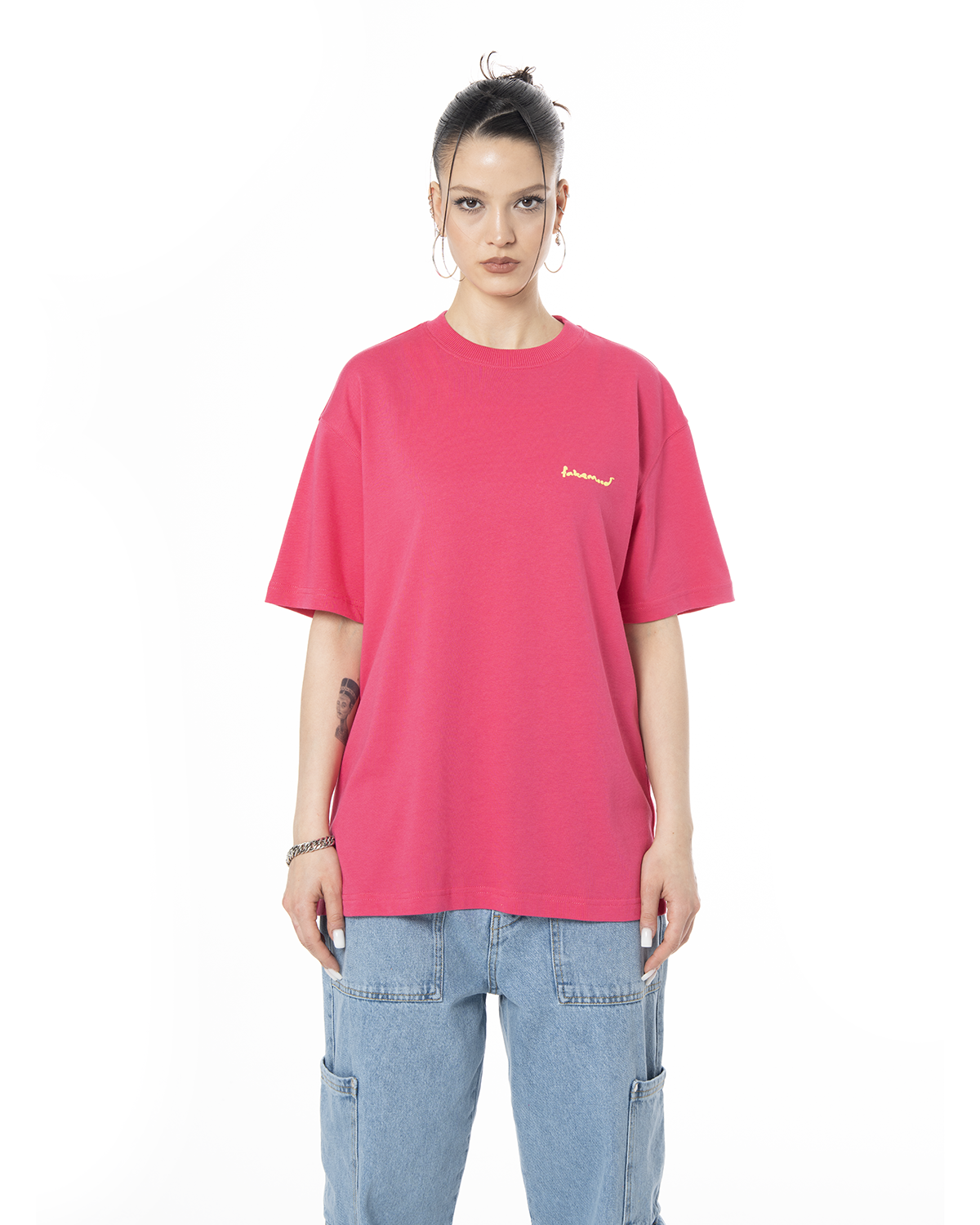 Kadın Oversize 2000’S Puff Baskılı Tişört - Neon Pembe - 0