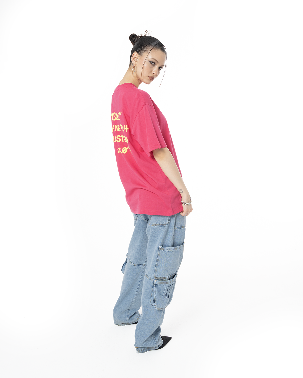 Kadın Oversize 2000’S Puff Baskılı Tişört - Neon Pembe - 2