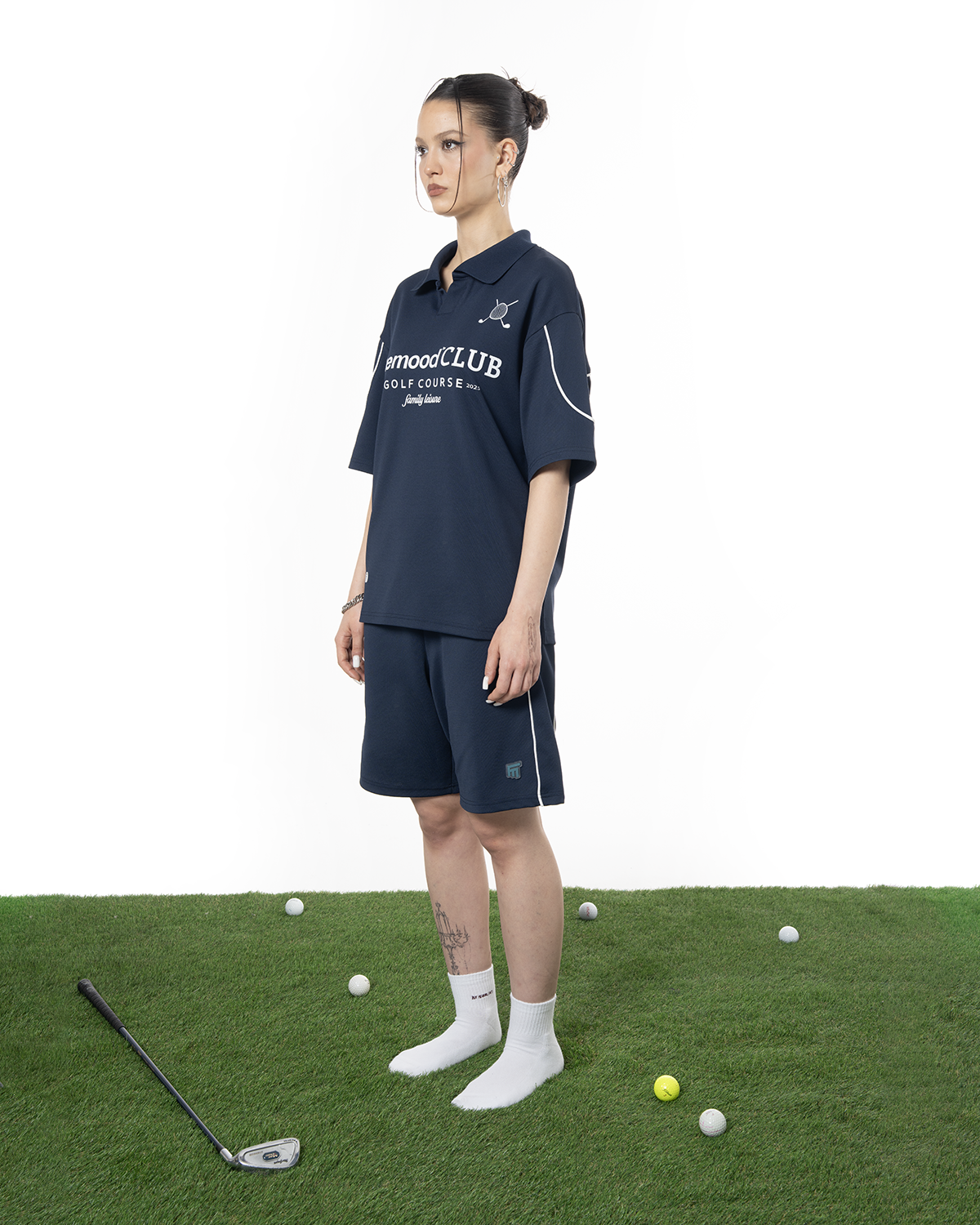 Kadın Oversize Jersey Kumaş Fm Icon Detaylı Golf Şort - Yeşil - 1