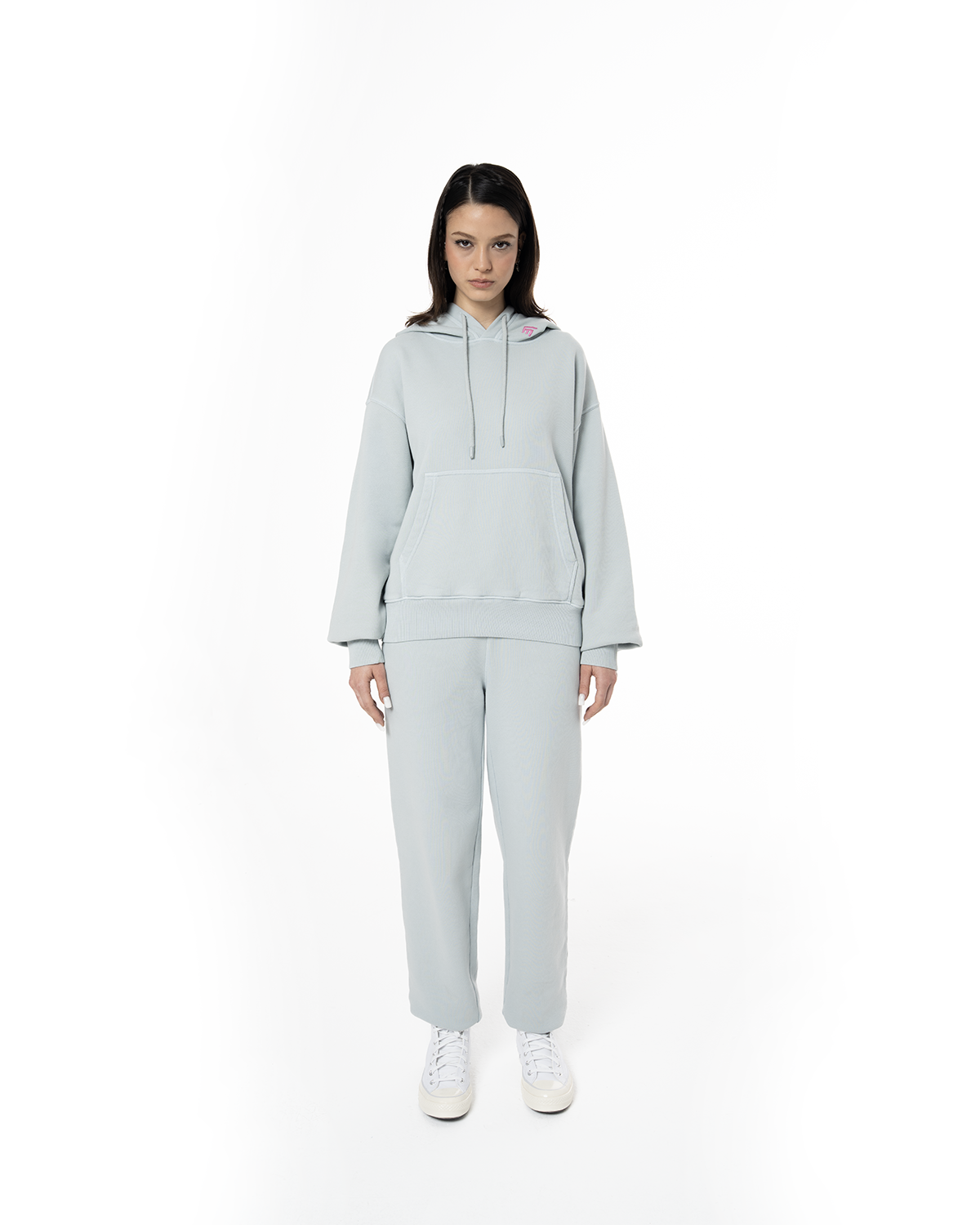 Kadın Oversize Fm Icon Nakışlı Hoodie - Mavi - 0