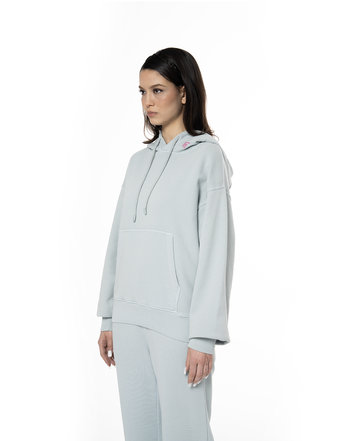 Kadın Oversize Fm Icon Nakışlı Hoodie - Mavi - 2