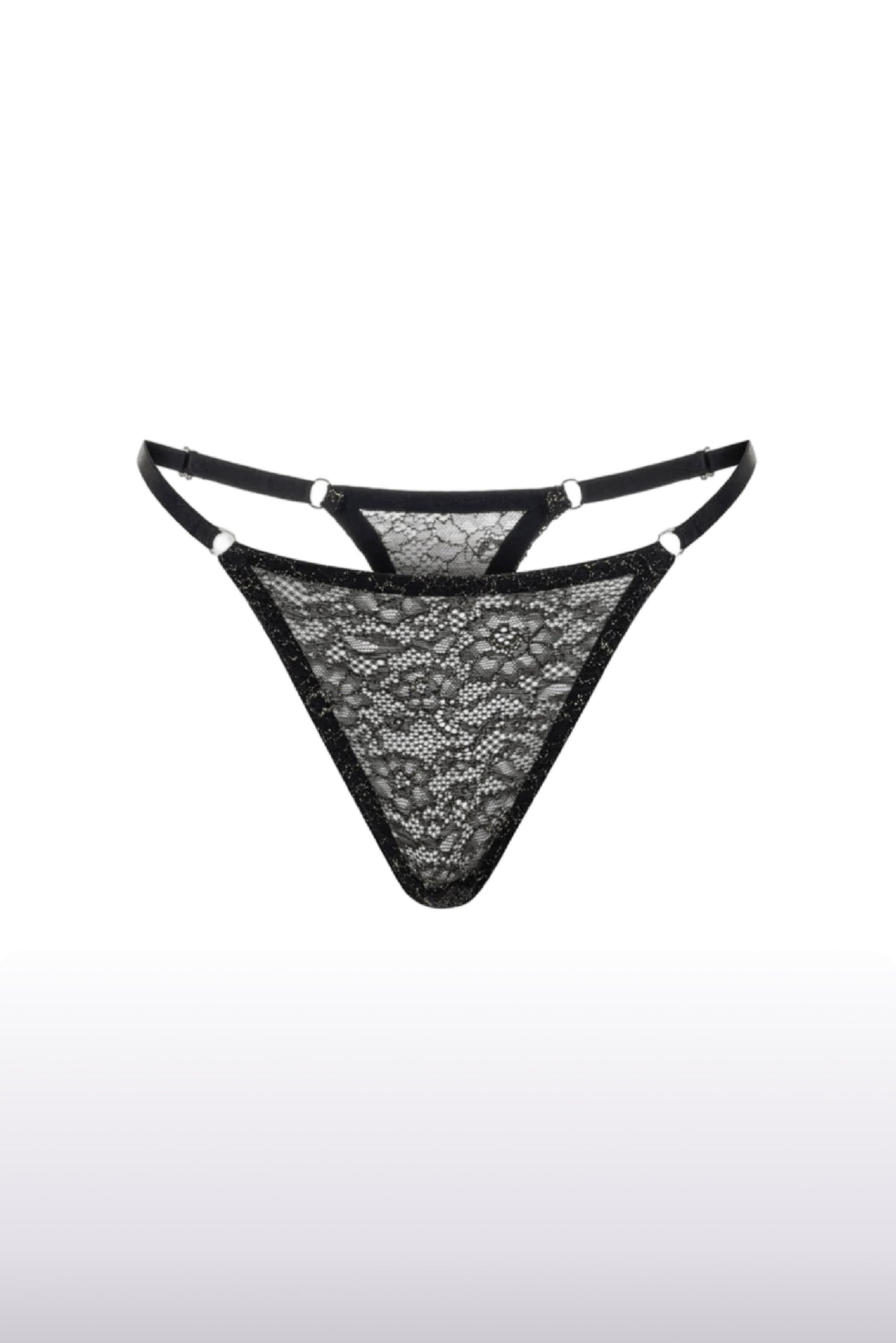 Shiny Fransız Dantel Tanga, Siyah - 0