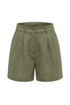 Kadın Oversized Rest Club Linen Short - Haki - 0