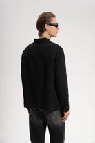 Erkek Relaxed Fit Linen Shirt - Siyah - 1