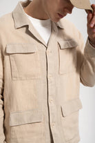 Erkek Relaxed Fit Linen Shirt - Bej - 4
