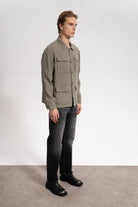 Erkek Relaxed Fit Linen Shirt - Haki - 1