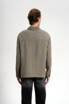 Erkek Relaxed Fit Linen Shirt - Haki - 2