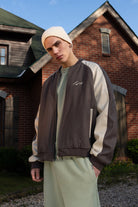 Unisex Relaxed Fit Leather College Jacket - Kahverengi - 0