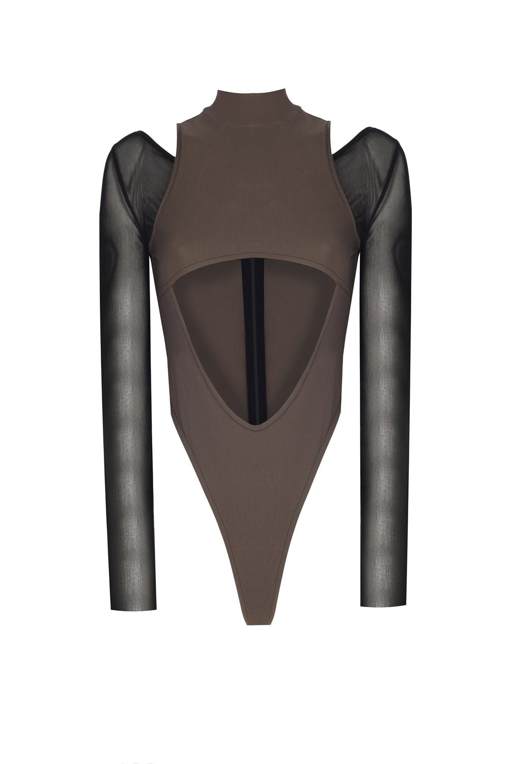 Göbek Dekolteli Kontrast Kumaş Detaylı Bodysuit - 0
