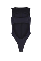 Pencere Detaylı Göbek Dekolteli Kontrast Kumaşlı Bodysuit - 0