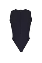 Pencere Detaylı Göbek Dekolteli Kontrast Kumaşlı Bodysuit - 1