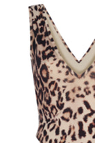 Derin V Yaka Kalın Askılı Leopar Desenli Bodysuit - 1