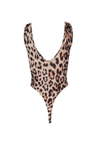 Derin V Yaka Kalın Askılı Leopar Desenli Bodysuit - 2