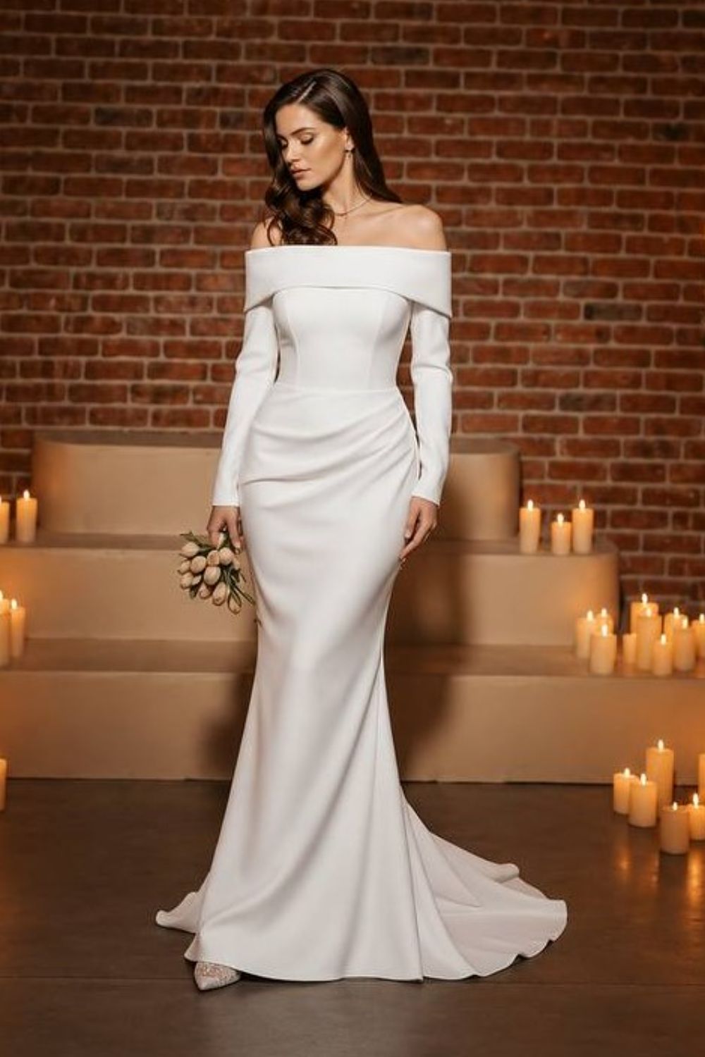 Drape Detaylı Beyaz Nikah Elbisesi Nişan Elbisesi Söz Elbisesi - 0