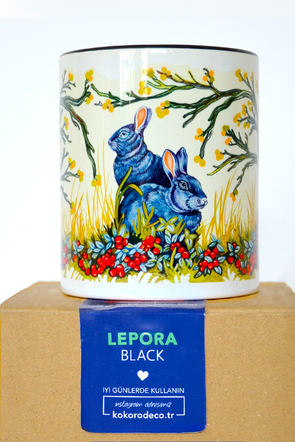Lepora | Tavşan Ve Doğa Desenli | Özel Tasarım Porselen Kupa – 330ml - 2