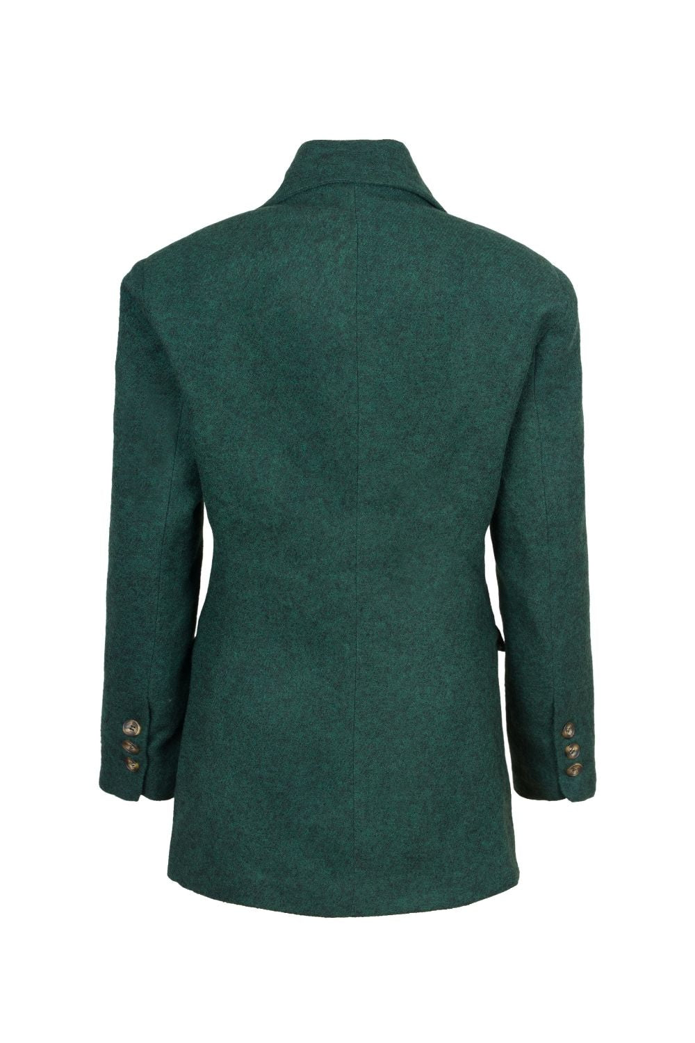 Yün Karışımlı Kruvaze Blazer Ceket, Koyu Yeşil - 1