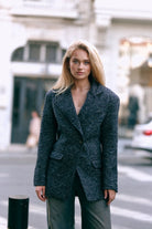 Yün Karışımlı Kruvaze Blazer Ceket, Lacivert - 2