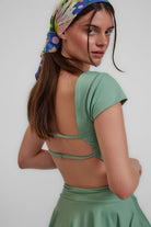 Berry Sırt Detaylı Crop Top, Yeşil - 1