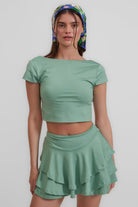 Berry Sırt Detaylı Crop Top, Yeşil - 4