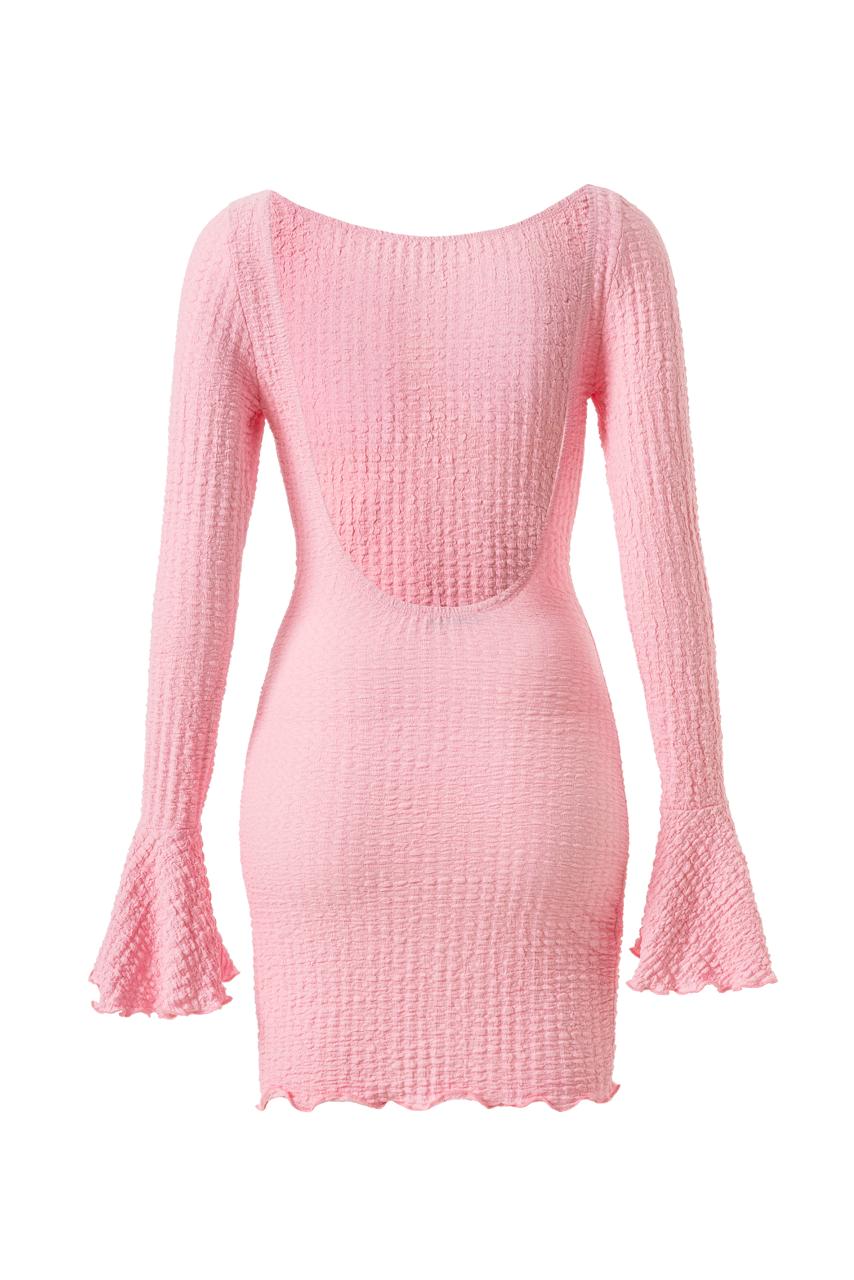 Fleur Sırtı Açık Gofreli Mini Elbise - 1