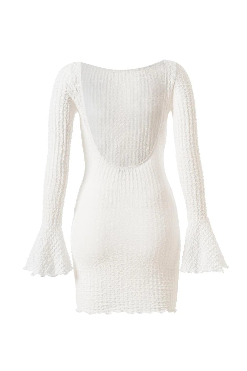 Fleur Sırtı Açık Gofreli Mini Elbise - 4