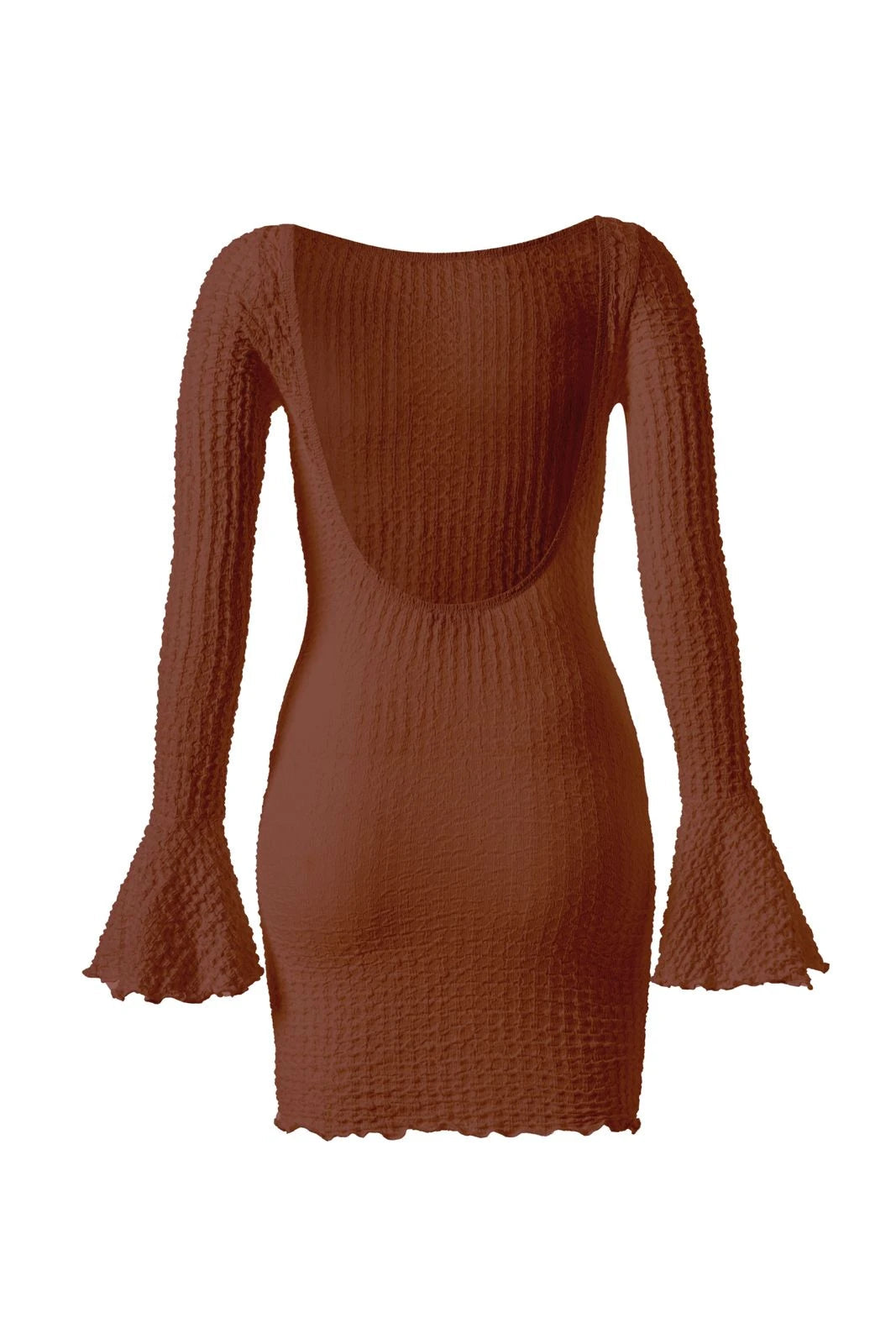 Fleur Sırtı Açık Gofreli Mini Elbise - 10