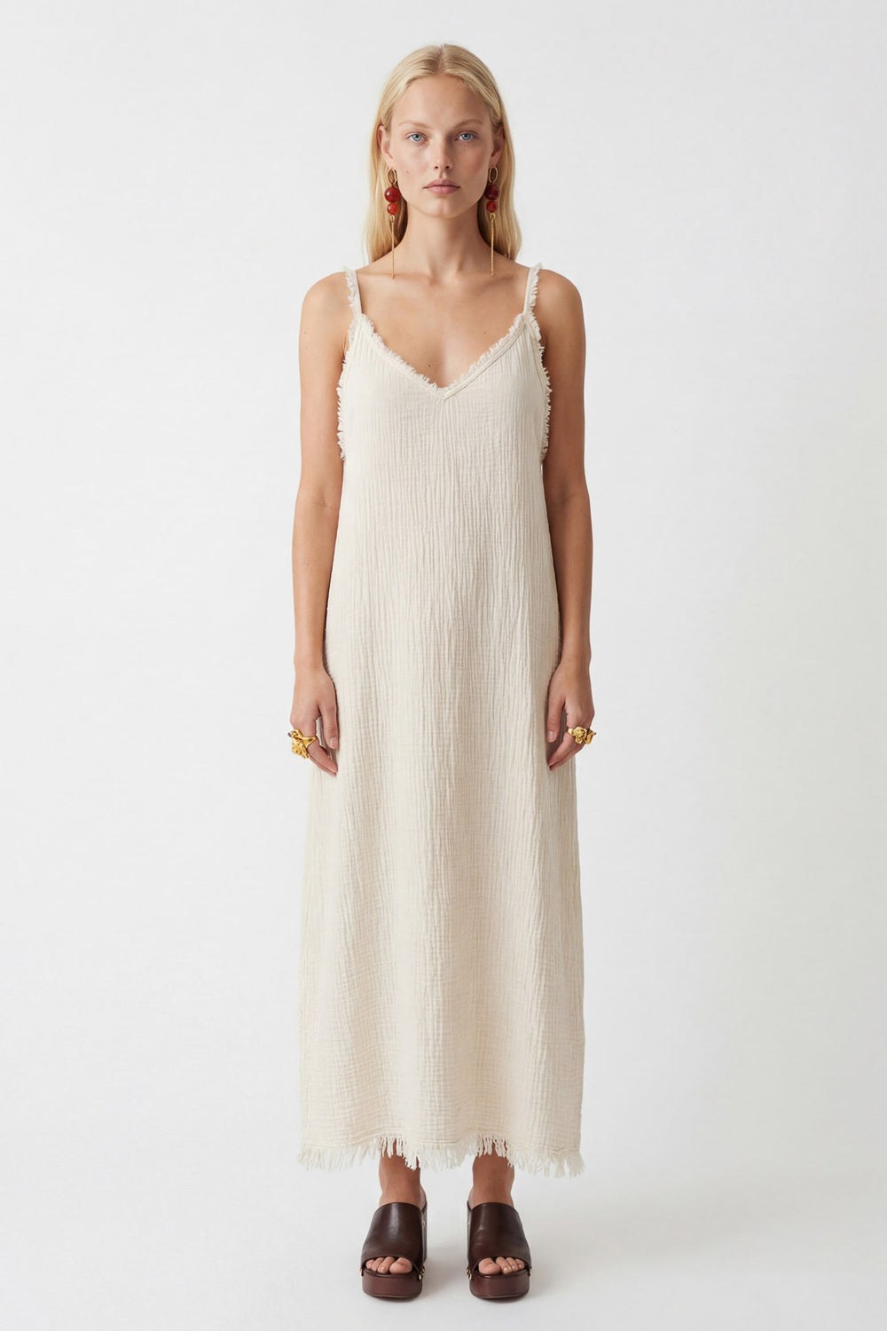 Crinkle Linen İp Askılı Elbise - 3