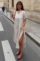 Çizgili Lyocell Kaftan Elbise - 3