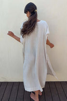 Çizgili Lyocell Kaftan Elbise - 5