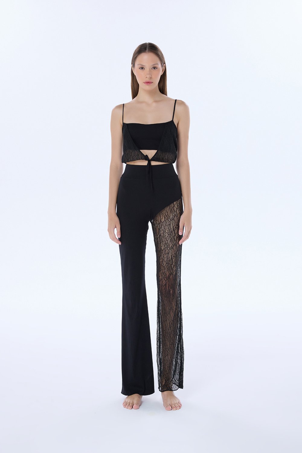 Celeste Dantel Asimetrik Pantolon, Siyah - 0