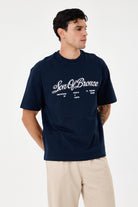 Navy Blue Eva Nakışlı Comfort T-Shirt - 1