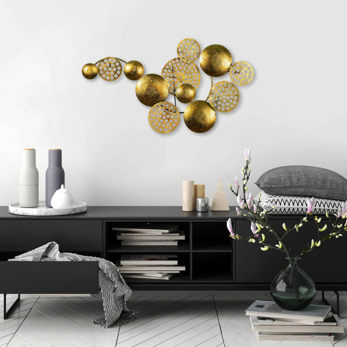 Dekoratif Metal Duvar Tablosu, Altın Rengi - 45x82 cm - 0