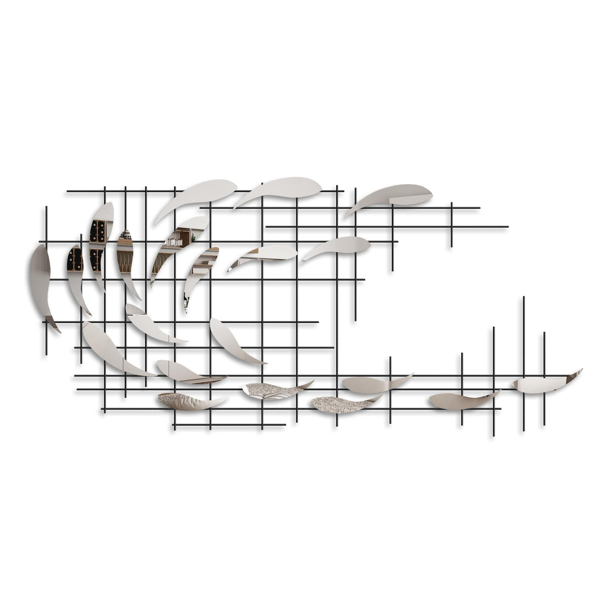 Dekoratif Metal Duvar Tablosu, Krom - 100x45 cm - 5