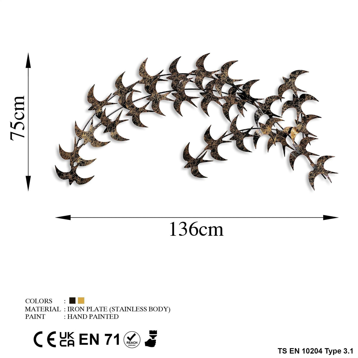 Dekoratif Metal Duvar Tablosu - 75x136 cm - 5