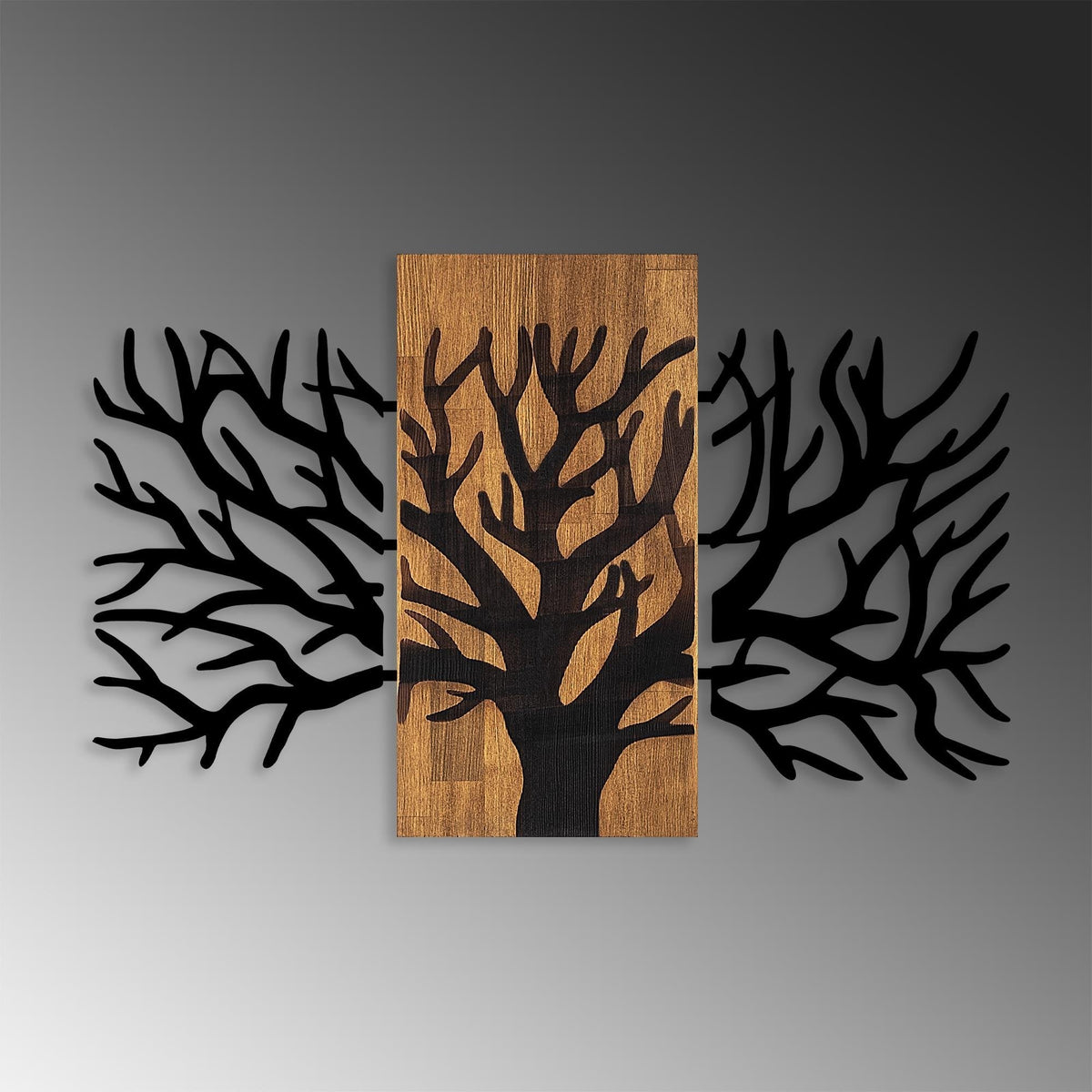 Ahşap ve Metal Duvar Tablosu, Siyah-Ceviz - 59x96 cm - 3