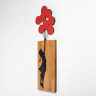 Ahşap ve Metal Duvar Tablosu, Siyah-Kırmızı-Ceviz - 70x62 cm - 5