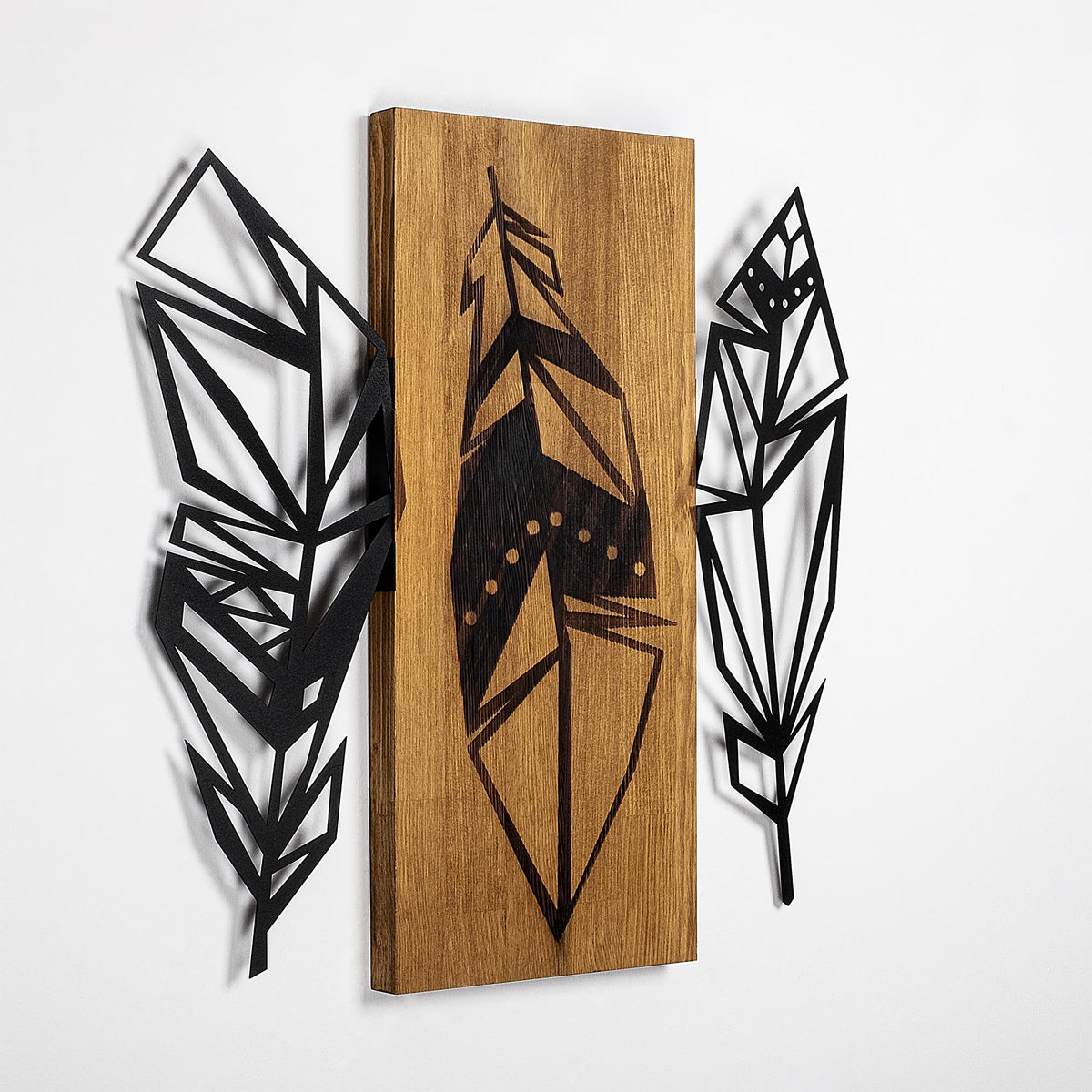 Ahşap ve Metal Duvar Tablosu, Siyah-Ceviz - 58x59 cm - 4