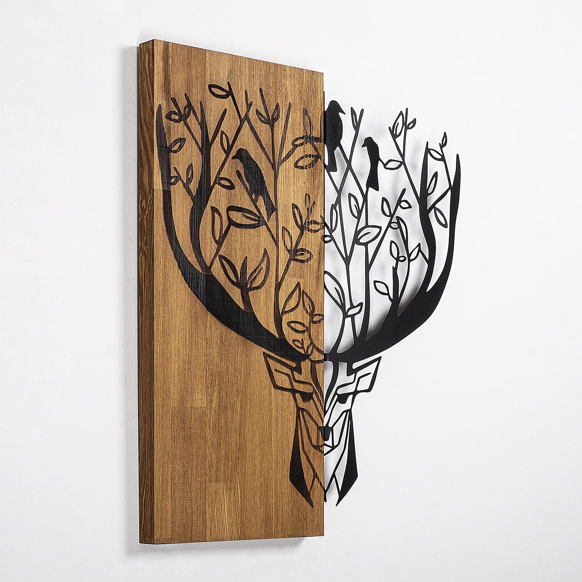 Ahşap ve Metal Duvar Tablosu, Siyah-Ceviz - 49x58 cm - 4