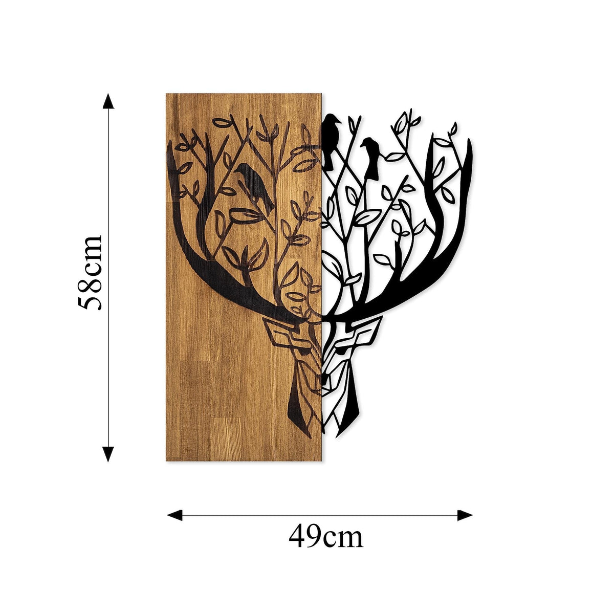 Ahşap ve Metal Duvar Tablosu, Siyah-Ceviz - 49x58 cm - 5