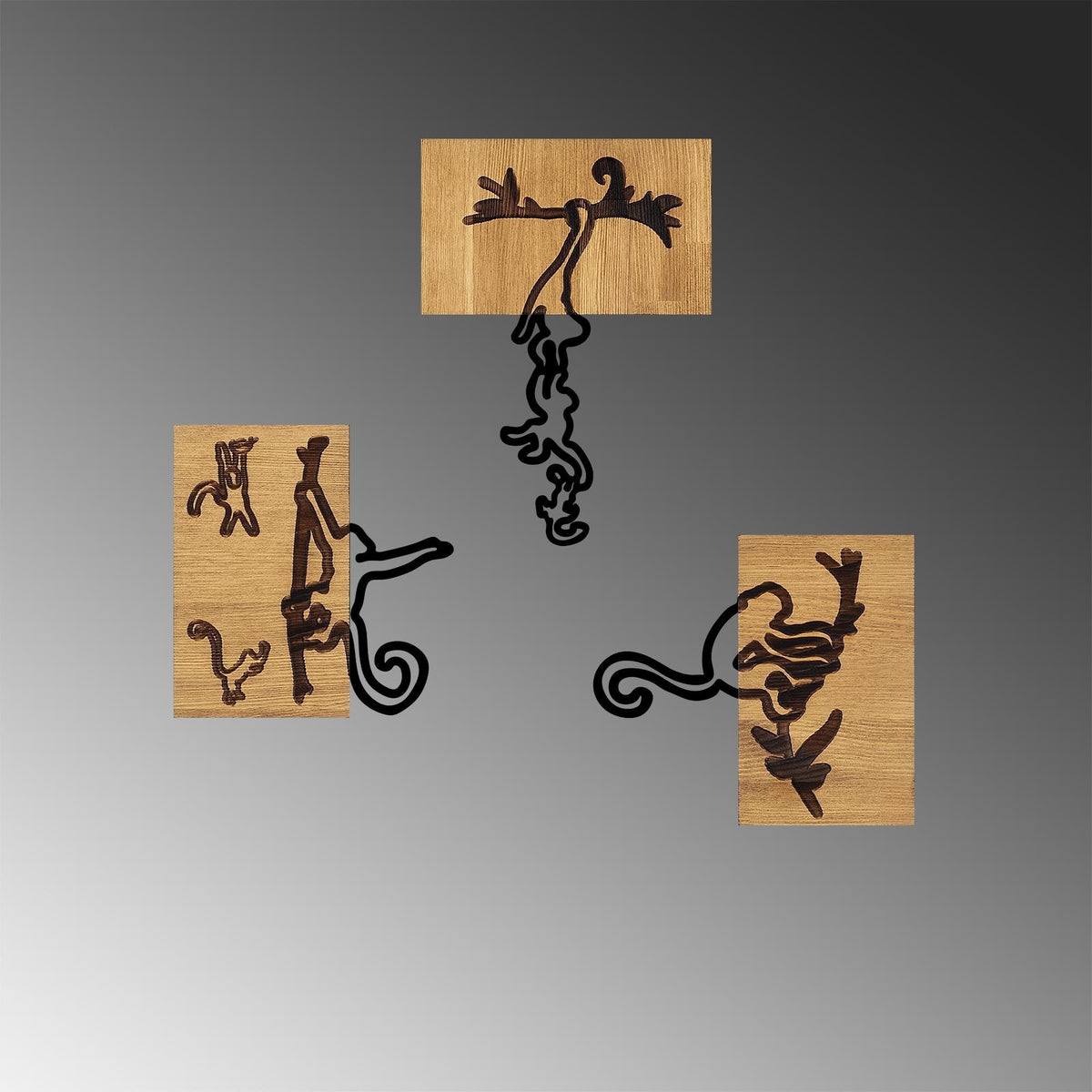 Ahşap ve Metal Duvar Tablosu, Siyah-Ceviz - 24x25 cm - 0