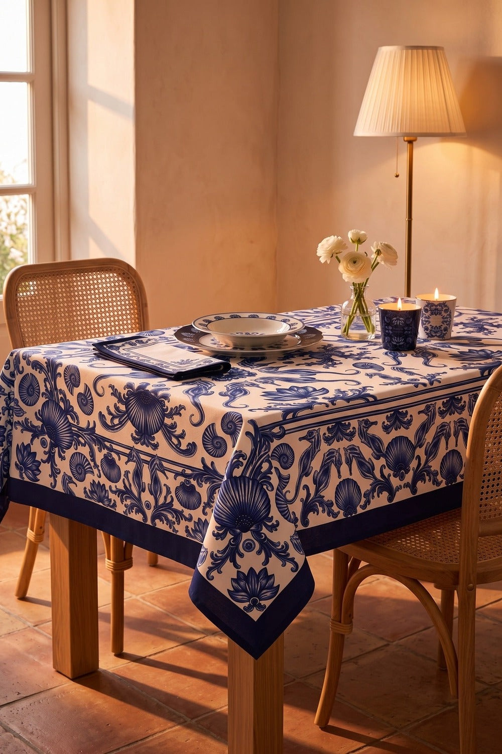 Blue Blanc Table Cloth - 160 x 320 - 1