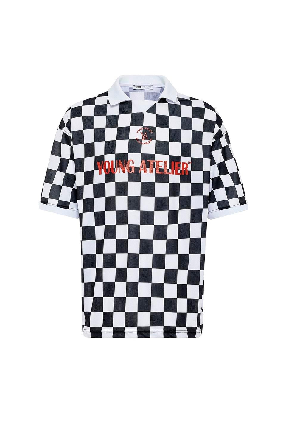 Oversize Polo Yaka Forma Tişört - Siyah ve Beyaz - 0