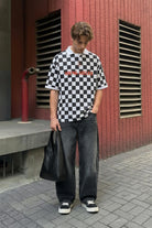 Oversize Polo Yaka Forma Tişört - Siyah ve Beyaz - 6