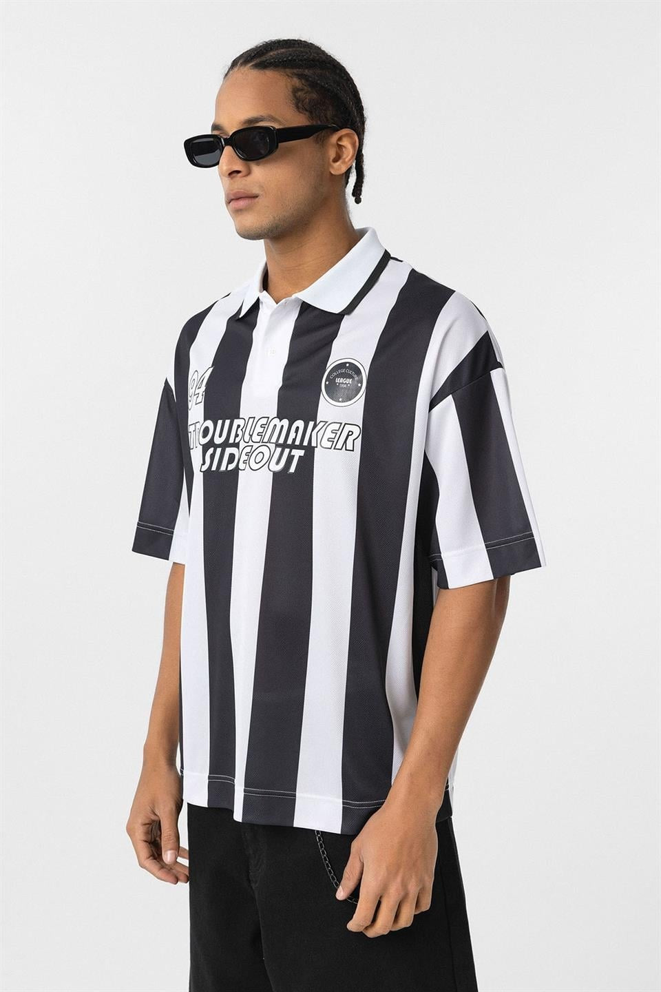 Oversize Polo Yaka Forma Tişört - Siyah - 5