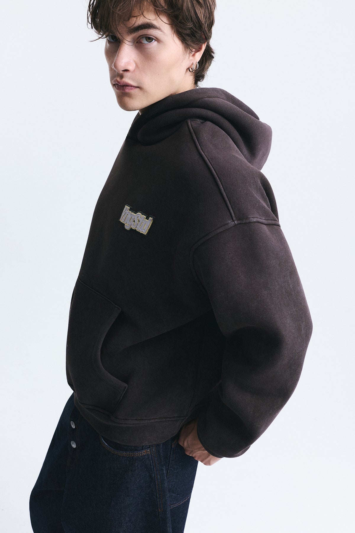 Sırt Baskılı Kapüşonlu Sweatshirt, KAHVERENGİ - 3